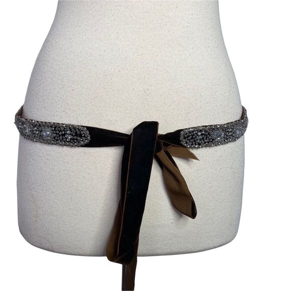 J. Crew Brown Velvet Jeweled Wrap Belt Sash 70”